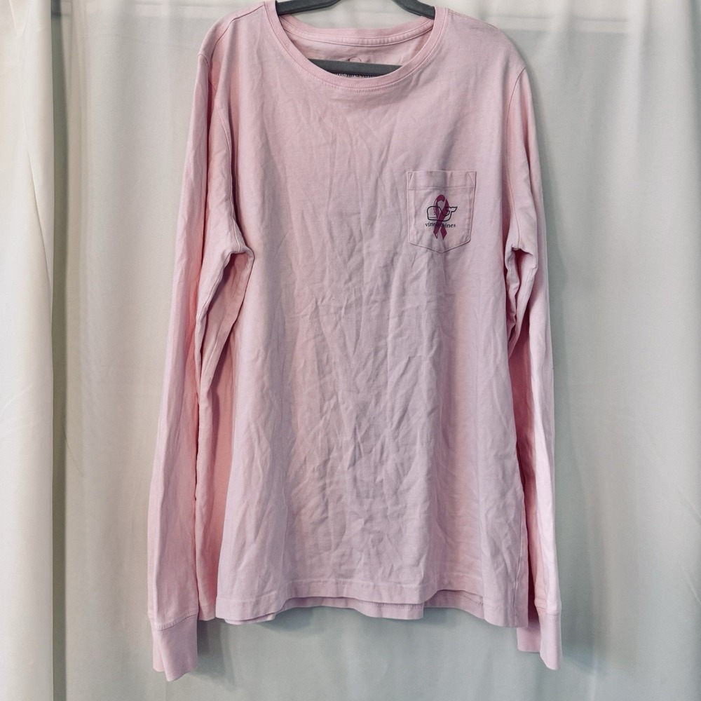 Vineyard Vines Breast Cancer Awareness Pink Ribbon Whale Long Sleeve Prep Tee L